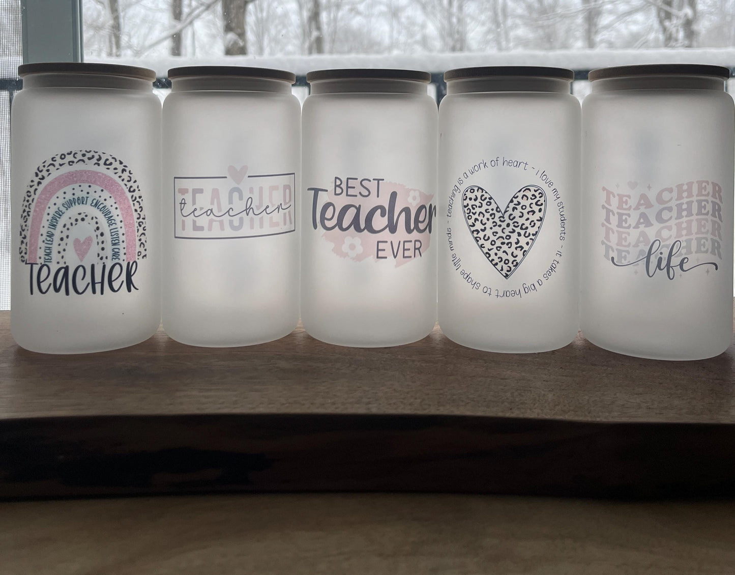 16oz Glass Can Cup With lid and Straw | Teacher Cup | Teacher Gift | Libby Cup | Beer Can Glass | Education Assistant Gift | Daycare Gift
